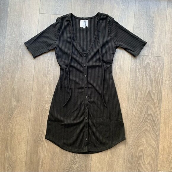 Revolve Privacy Please Prentiss Mini Dress Bodycon Rib Knit Tie detail Black XS - Picture 7 of 14